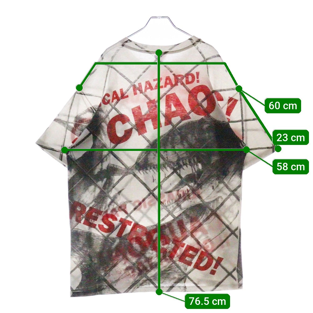 VINTAGE(ヴィンテージ) 90s Jurassic Park Danger ジュラシックパーク 総柄プリント クルーネック 半袖Tシャツ ホワイト