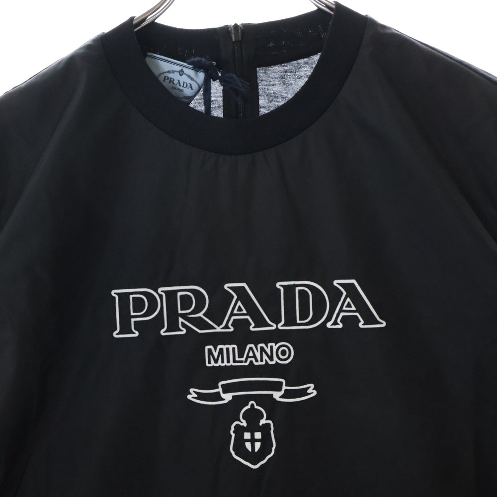 PRADA(プラダ) 異素材切り替え ナイロン半袖Tシャツ ブラック 35838R S162 10GO