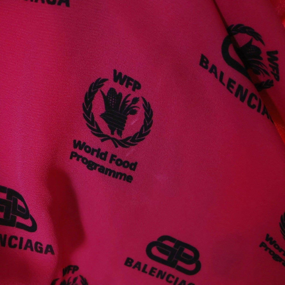 BALENCIAGA(バレンシアガ) WFP ロゴプリント 総柄 ボウカラー ダブルスリーブ 長袖シャツ ブラウス ピンク レディース 595068 TIL21