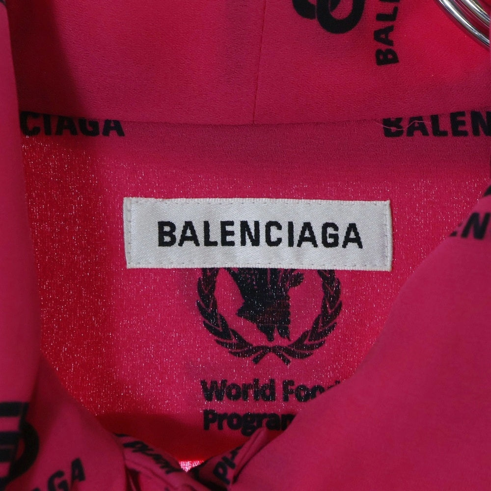 BALENCIAGA(バレンシアガ) WFP ロゴプリント 総柄 ボウカラー ダブルスリーブ 長袖シャツ ブラウス ピンク レディース 595068 TIL21