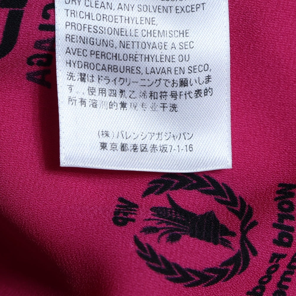BALENCIAGA(バレンシアガ) WFP ロゴプリント 総柄 ボウカラー ダブルスリーブ 長袖シャツ ブラウス ピンク レディース 595068 TIL21