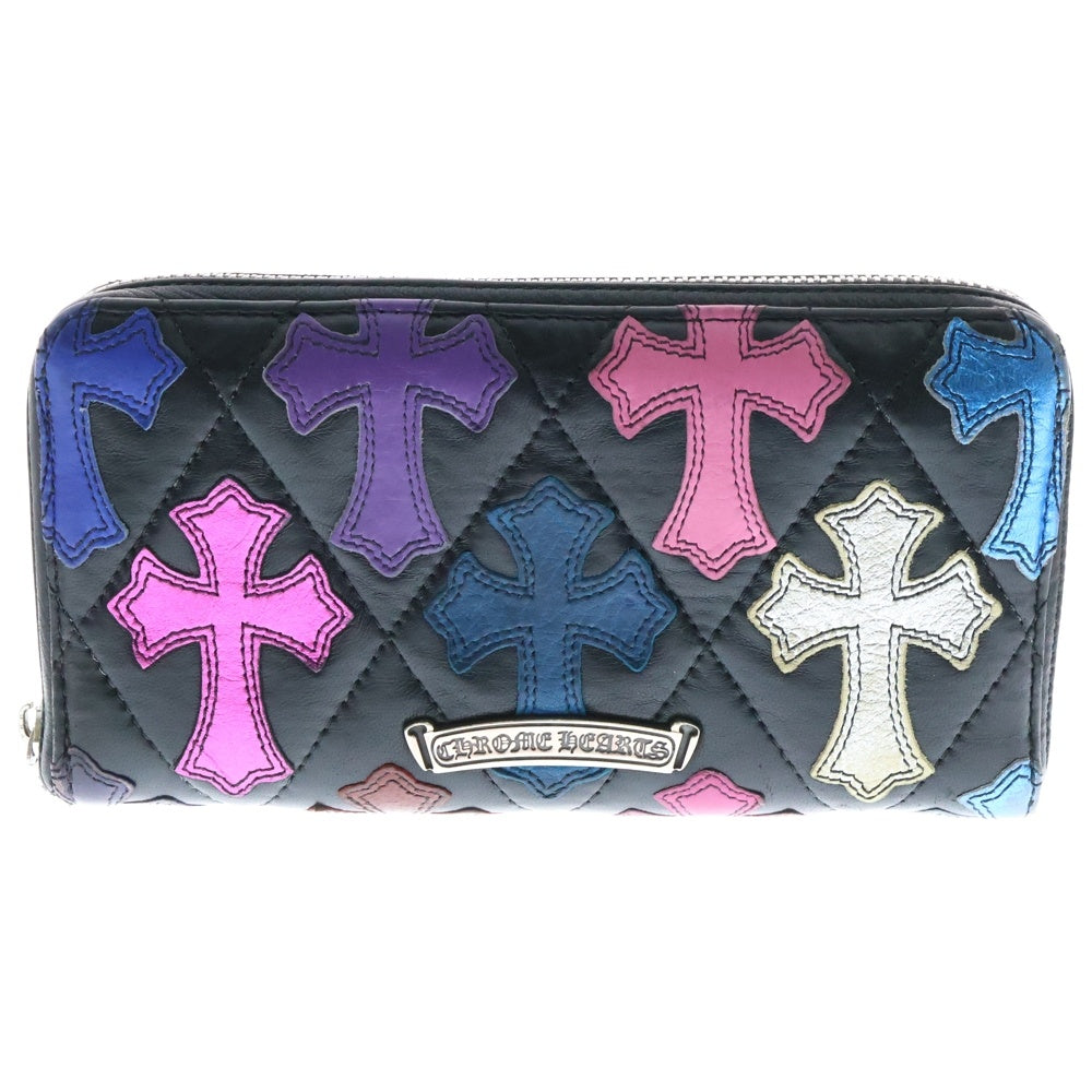 CHROME HEARTS(クロムハーツ) REC F ZIP QUILTED マルチパッチ セメタリー クロスキルティング レザーウォレット 財布 ブラック
