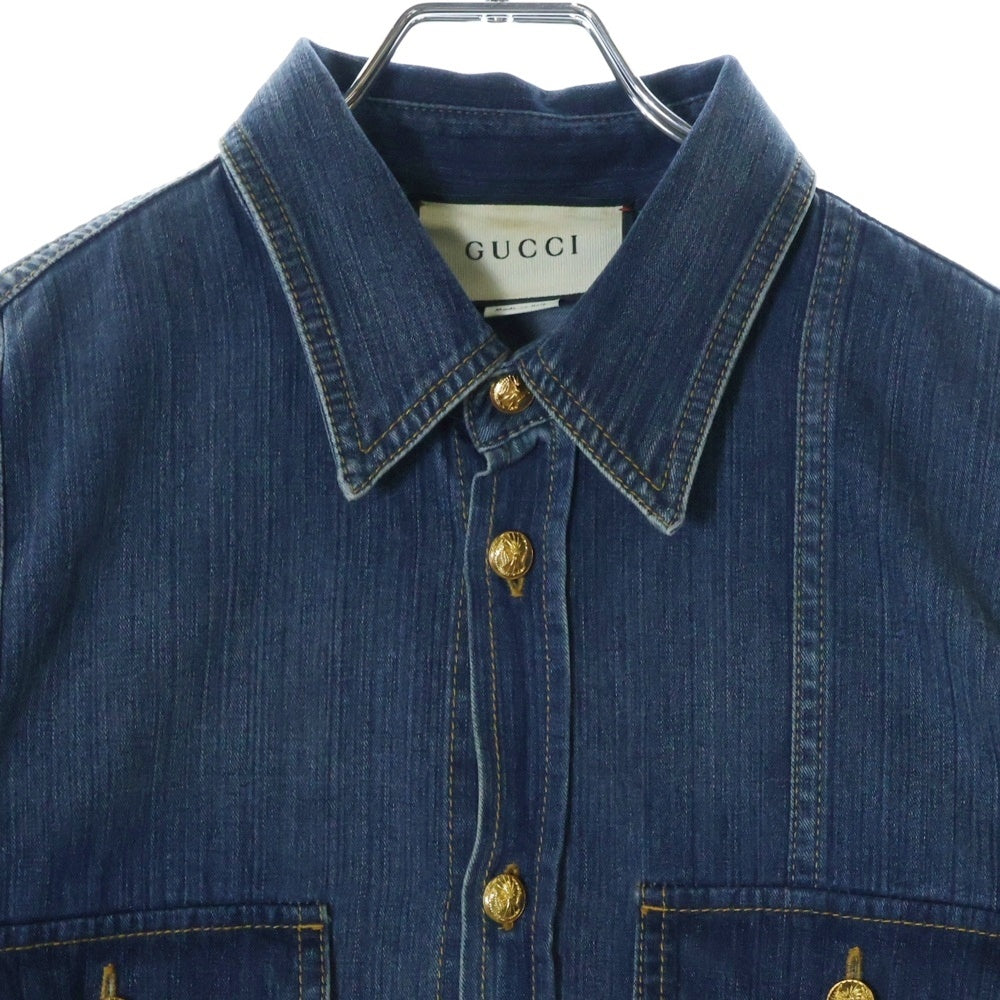 GUCCI(グッチ) PATCHWORK EFFECT DENIM SHIRT パッチワーク デニム 長袖シャツ インディゴ 623229 XDA8K