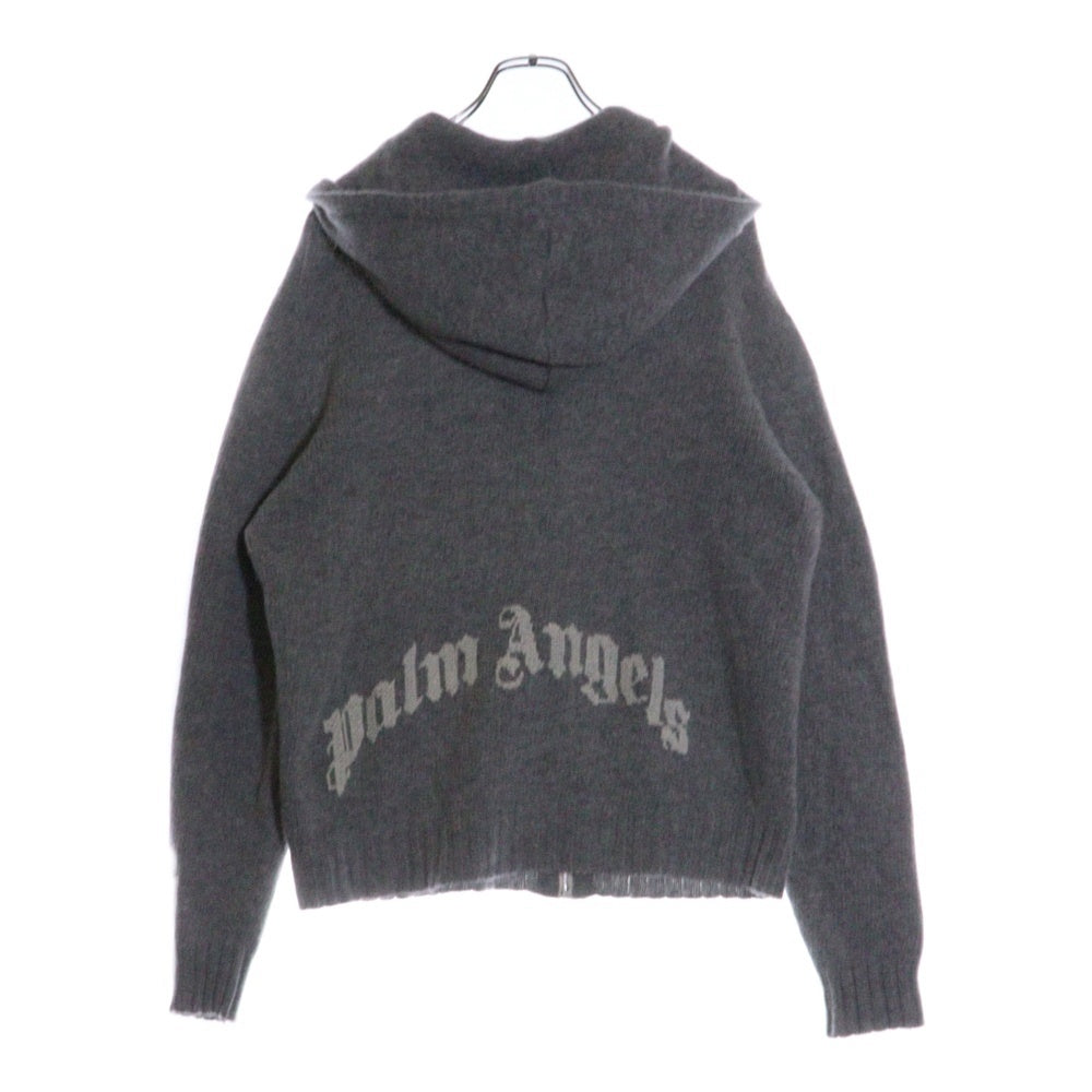 Palm Angels(パームエンジェルス) CURVED LOGO ZIPPED KNIT HOODY バックロゴ ジップアップ ウール パーカー グレー PMHA045F21KNI001