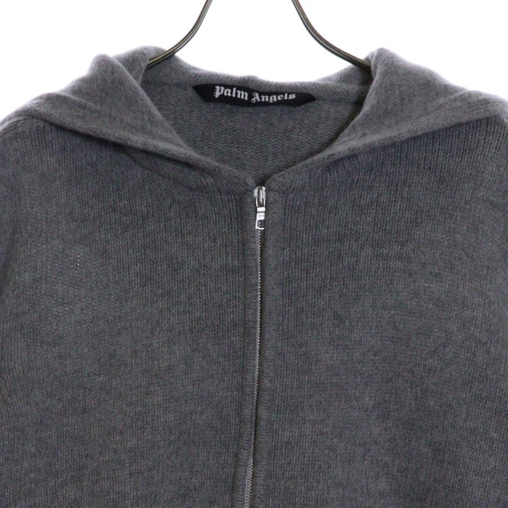 Palm Angels(パームエンジェルス) CURVED LOGO ZIPPED KNIT HOODY バックロゴ ジップアップ ウール パーカー グレー PMHA045F21KNI001