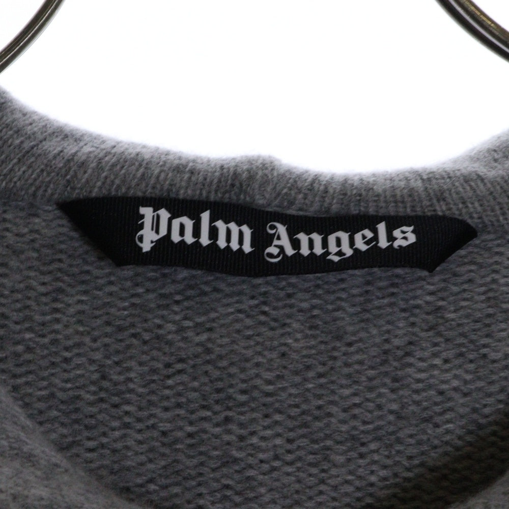 Palm Angels(パームエンジェルス) CURVED LOGO ZIPPED KNIT HOODY バックロゴ ジップアップ ウール パーカー グレー PMHA045F21KNI001