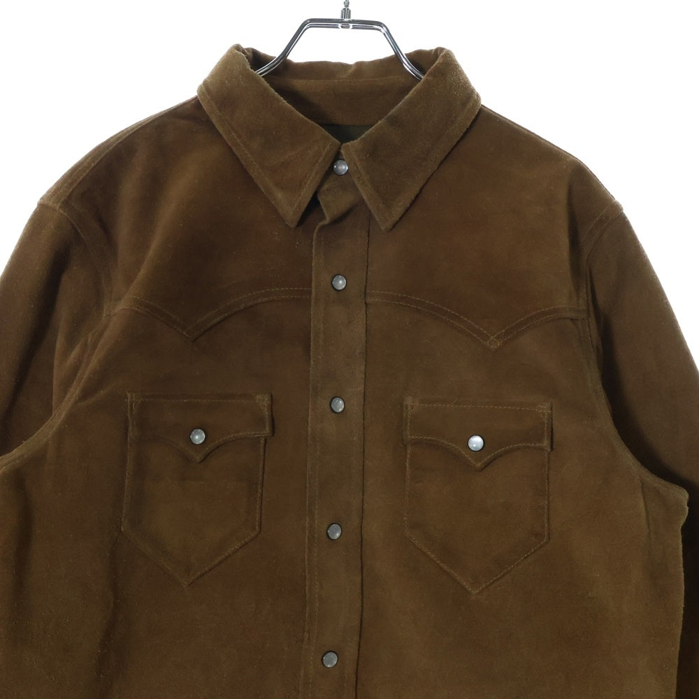 RRL(ダブルアールエル) スウェードレザー 長袖ウェスタンシャツ ブラウン
