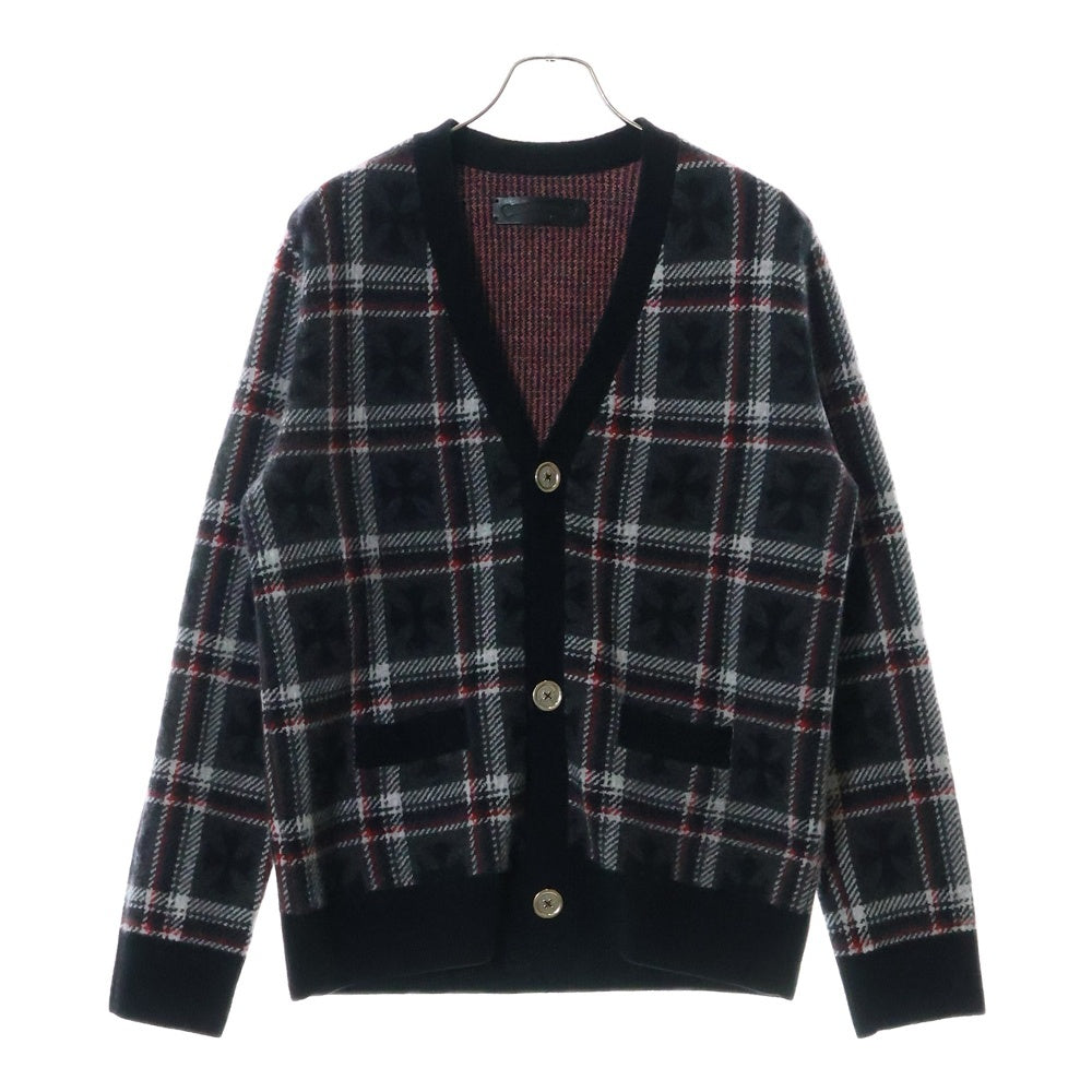 CHROME HEARTS(クロムハーツ) BIG CITY チェック柄カシミアニットカーディガン グレー