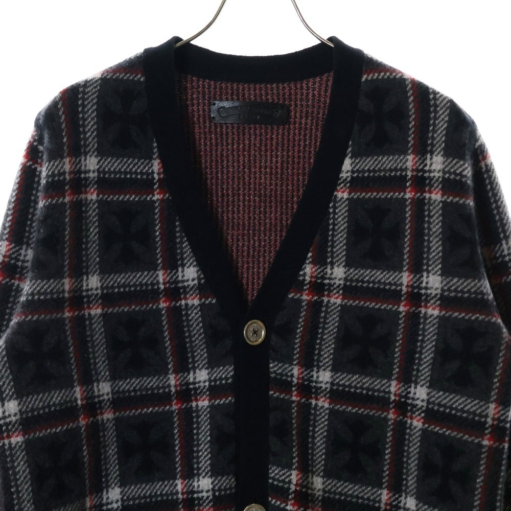 CHROME HEARTS(クロムハーツ) BIG CITY チェック柄カシミアニットカーディガン グレー