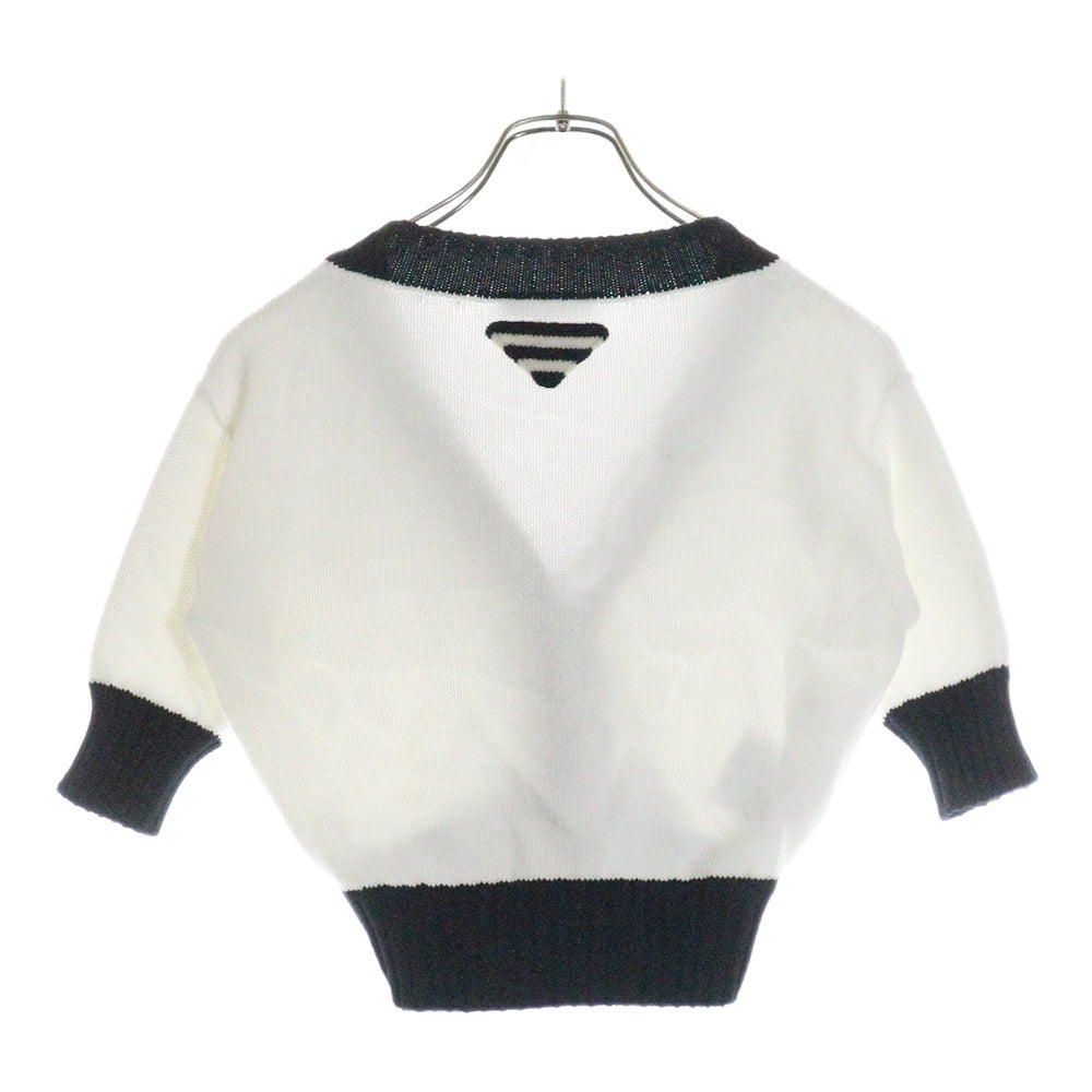 PRADA(プラダ) 25SS バック三角ロゴ コットン ショート丈 カーディガン レディース ホワイト/ブラック P25N54 S000 165D