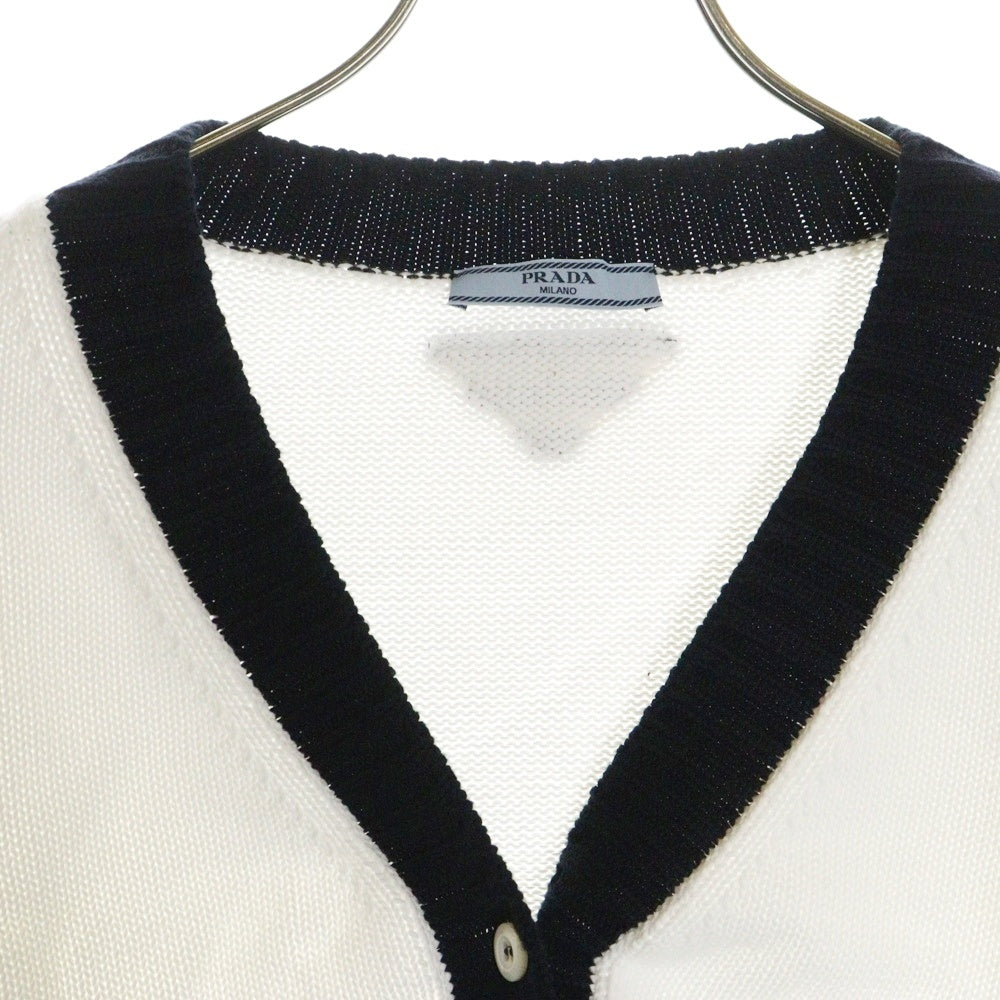 PRADA(プラダ) 25SS バック三角ロゴ コットン ショート丈 カーディガン レディース ホワイト/ブラック P25N54 S000 165D