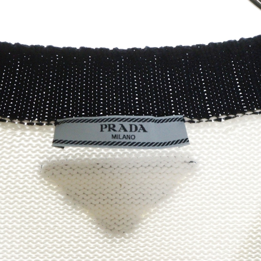 PRADA(プラダ) 25SS バック三角ロゴ コットン ショート丈 カーディガン レディース ホワイト/ブラック P25N54 S000 165D