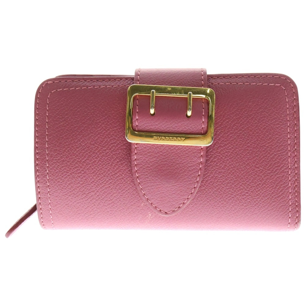 BURBERRY(バーバリー) ロゴ刻印 バックル付 レザー 二つ折り 財布 ウォレット ピンク