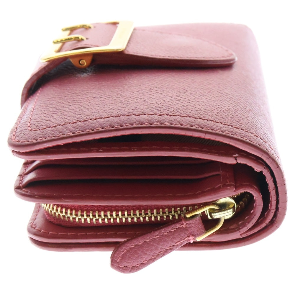 BURBERRY(バーバリー) ロゴ刻印 バックル付 レザー 二つ折り 財布 ウォレット ピンク