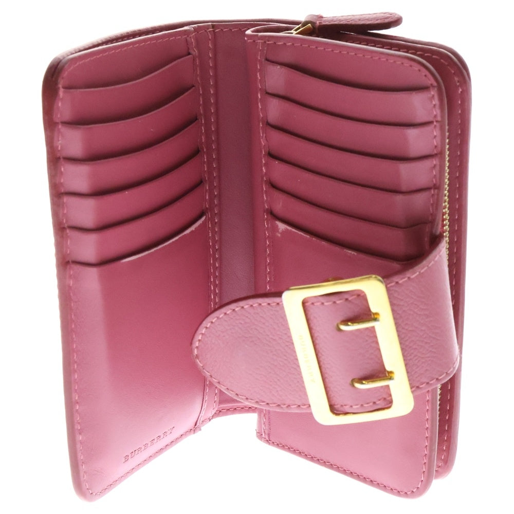BURBERRY(バーバリー) ロゴ刻印 バックル付 レザー 二つ折り 財布 ウォレット ピンク