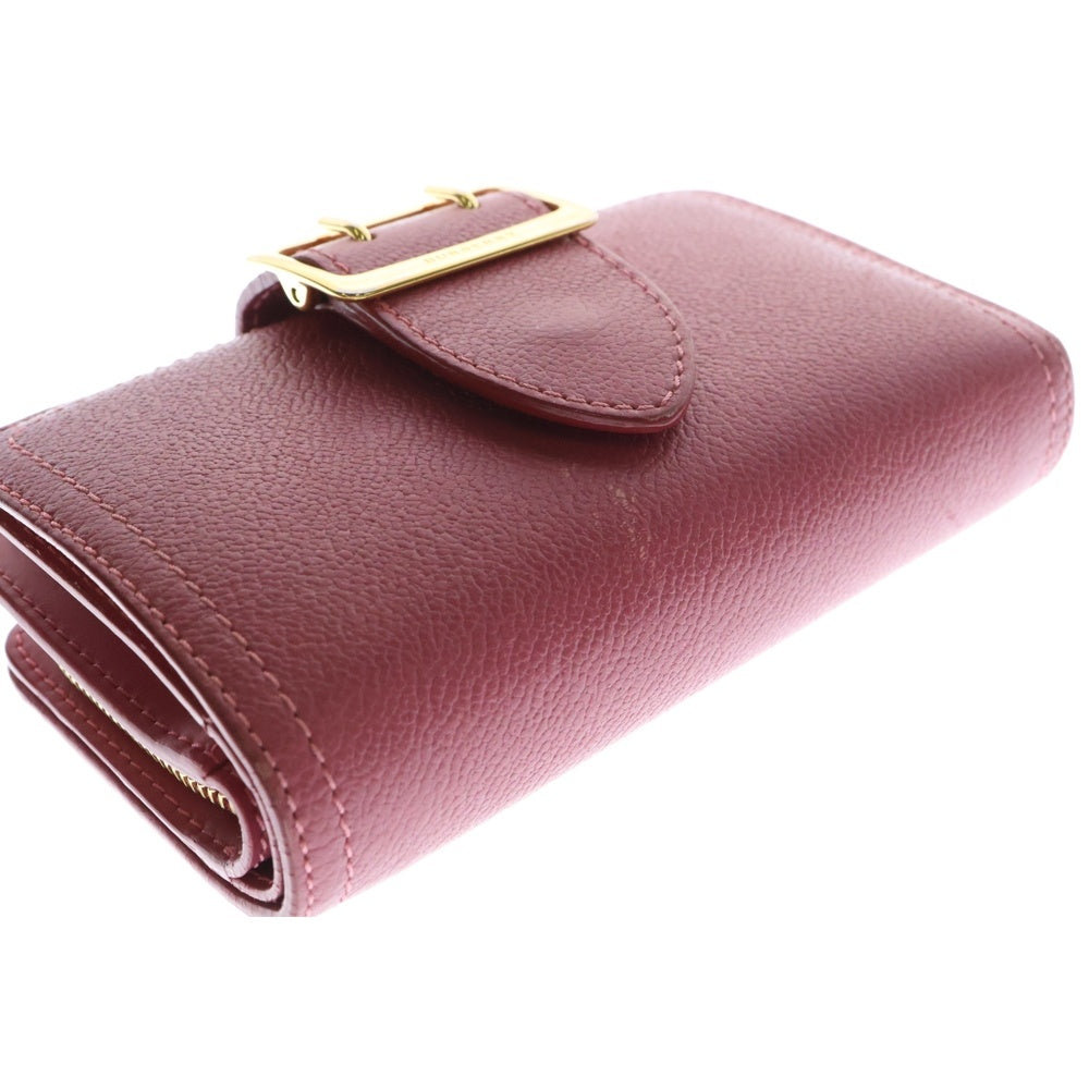 BURBERRY(バーバリー) ロゴ刻印 バックル付 レザー 二つ折り 財布 ウォレット ピンク