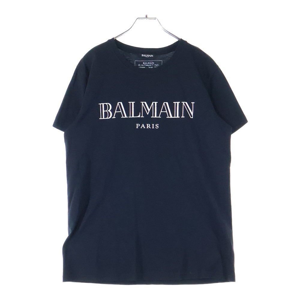 BALMAIN(バルマン) メタリックロゴプリント半袖Tシャツ クルーネックカットソー ブラック W8H8601I258