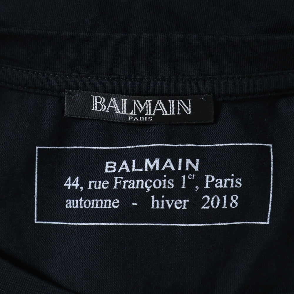 BALMAIN(バルマン) メタリックロゴプリント半袖Tシャツ クルーネックカットソー ブラック W8H8601I258