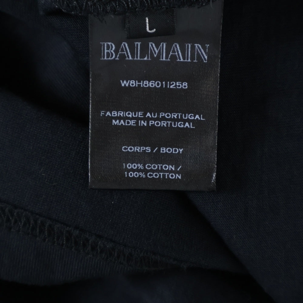 BALMAIN(バルマン) メタリックロゴプリント半袖Tシャツ クルーネックカットソー ブラック W8H8601I258