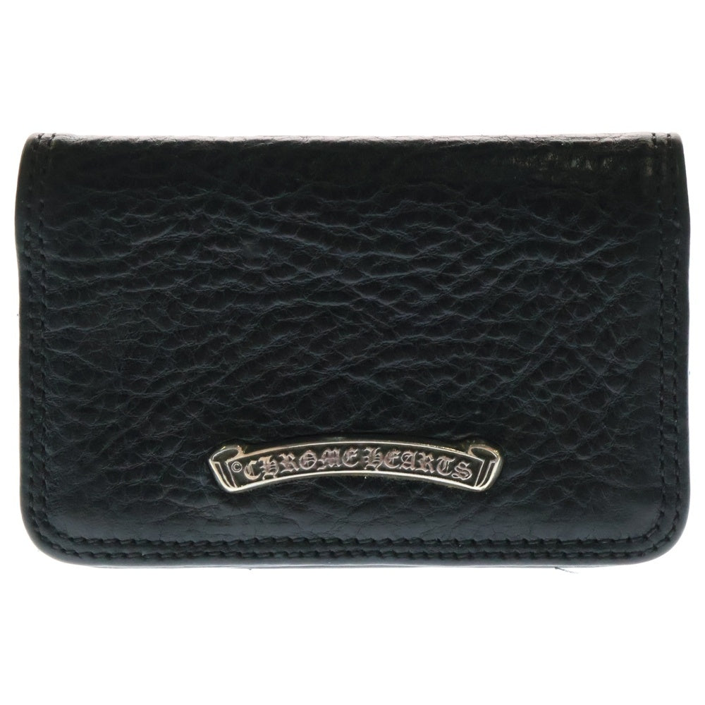 CHROME HEARTS(クロムハーツ) CARD CASE スクロールラベル レザーカードケース ブラック/シルバー