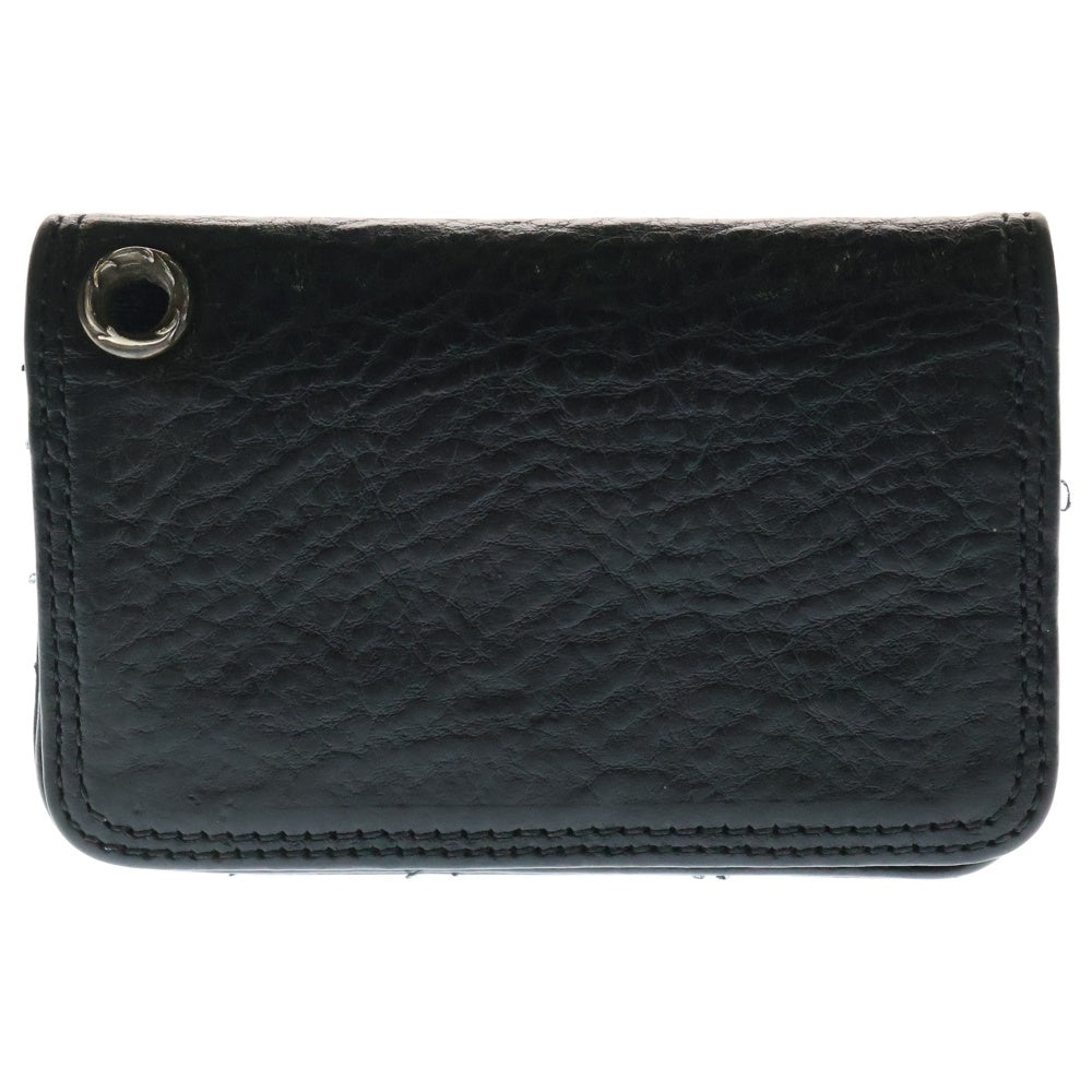CHROME HEARTS(クロムハーツ) CARD CASE スクロールラベル レザーカードケース ブラック/シルバー
