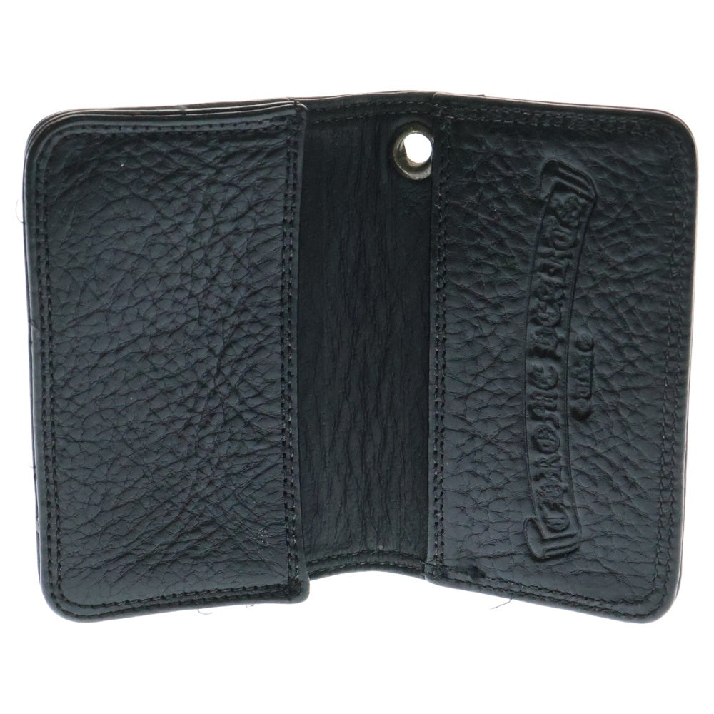 CHROME HEARTS(クロムハーツ) CARD CASE スクロールラベル レザーカードケース ブラック/シルバー