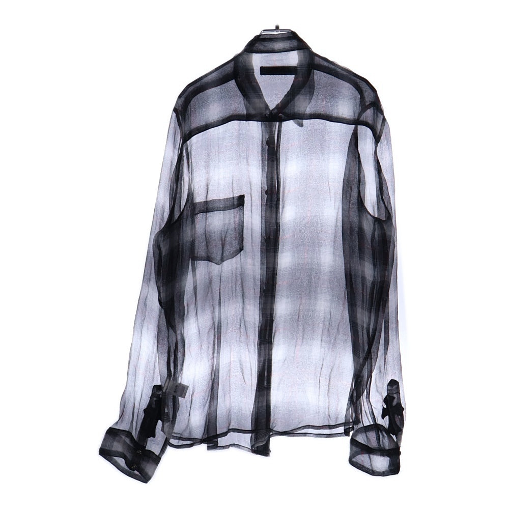 CHROME HEARTS(クロムハーツ) LS SILK V1J RED PLD BSフレアシルバーボタン 袖クロスパッチ シースルー長袖シャツ ブラック