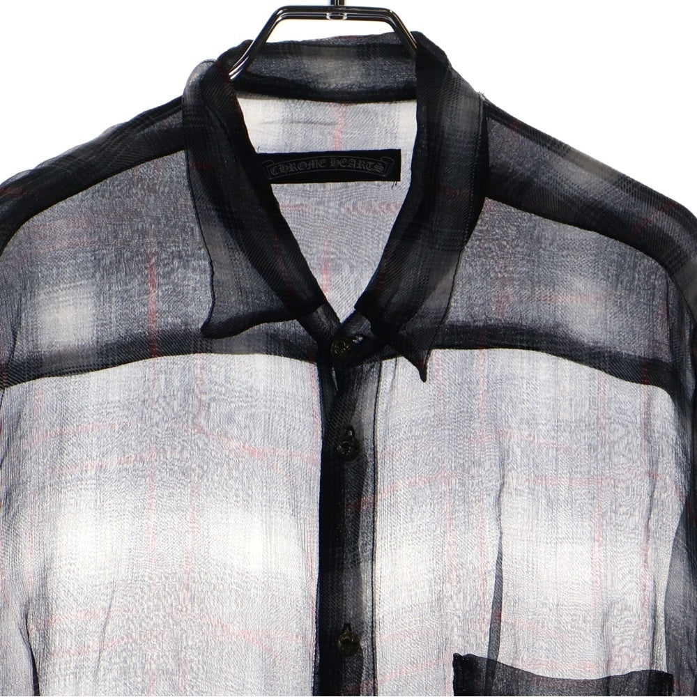 CHROME HEARTS(クロムハーツ) LS SILK V1J RED PLD BSフレアシルバーボタン 袖クロスパッチ シースルー長袖シャツ ブラック