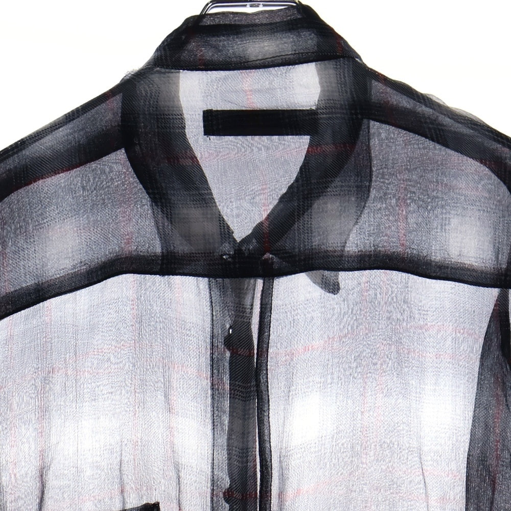 CHROME HEARTS(クロムハーツ) LS SILK V1J RED PLD BSフレアシルバーボタン 袖クロスパッチ シースルー長袖シャツ ブラック