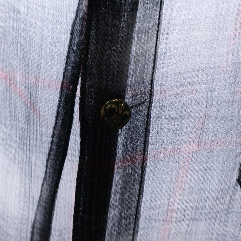 CHROME HEARTS(クロムハーツ) LS SILK V1J RED PLD BSフレアシルバーボタン 袖クロスパッチ シースルー長袖シャツ ブラック
