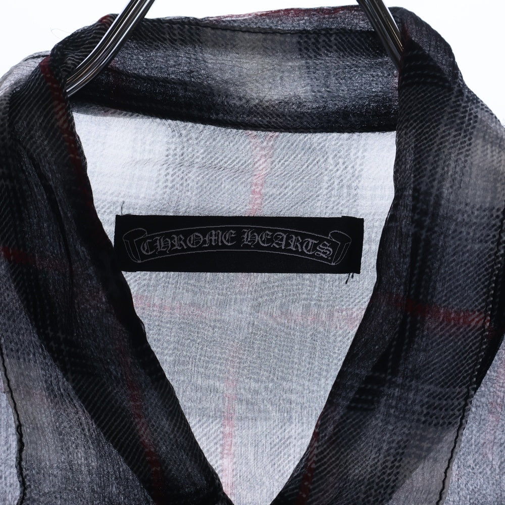 CHROME HEARTS(クロムハーツ) LS SILK V1J RED PLD BSフレアシルバーボタン 袖クロスパッチ シースルー長袖シャツ ブラック