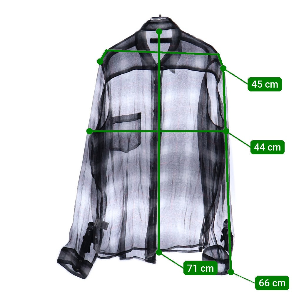 CHROME HEARTS(クロムハーツ) LS SILK V1J RED PLD BSフレアシルバーボタン 袖クロスパッチ シースルー長袖シャツ ブラック