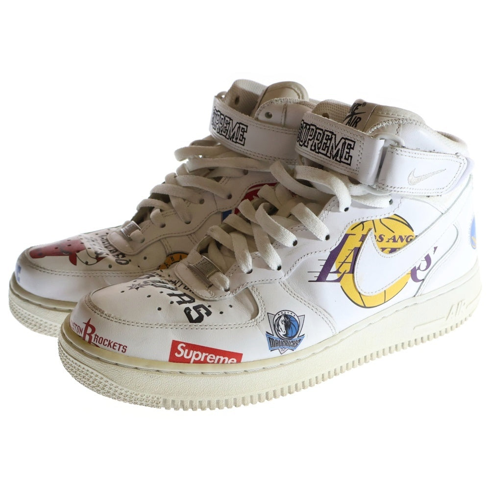 NIKE(ナイキ) ×SUPREME AIR FORCE 1 MID NBA TEAM ナイキ エアフォース1 ミッド エヌビーエーチーム ミドルカットスニーカー ホワイト US8.5/26.5cm AQ8017-100