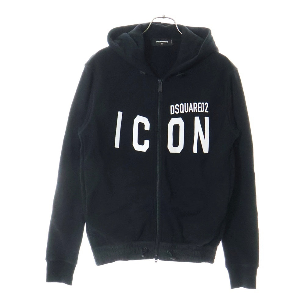 DSQUARED2(ディースクエアード) フロントロゴ ジップアップパーカー S79HG0004 S25042フーディー ブラック