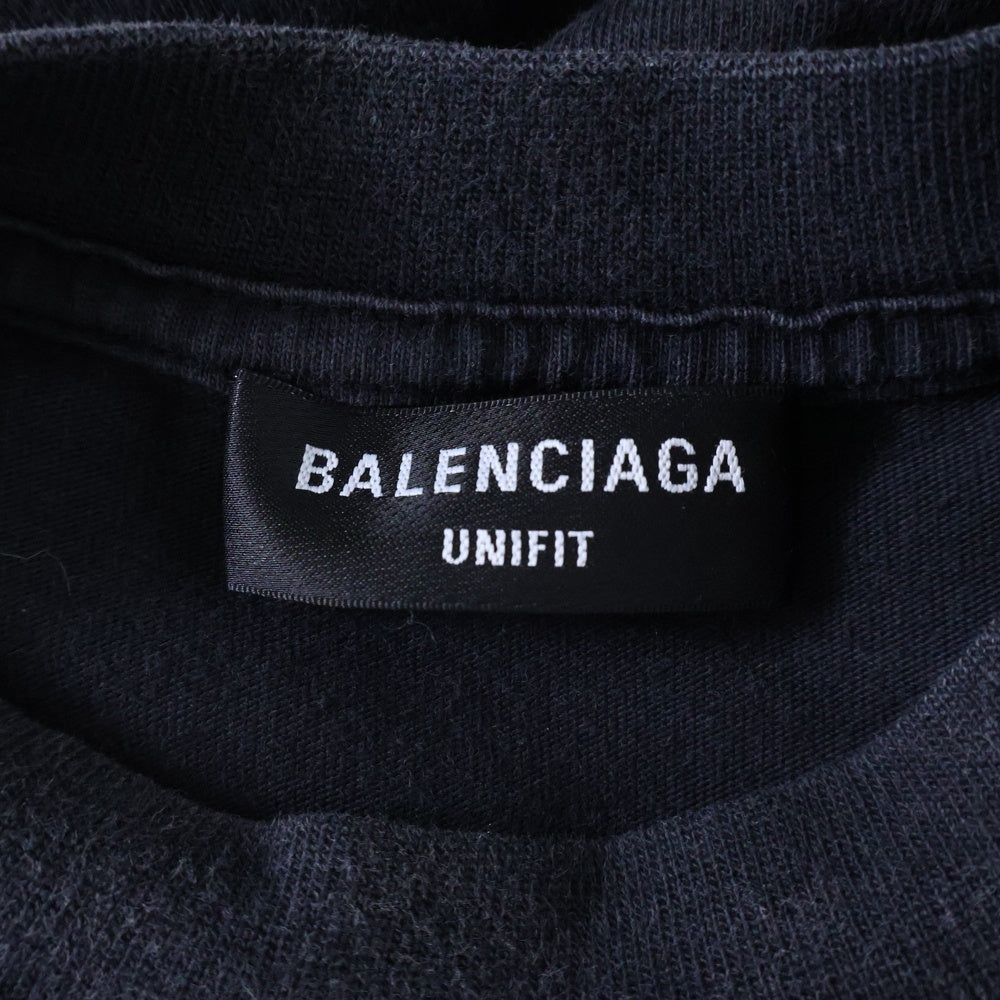 BALENCIAGA(バレンシアガ) STRIKE 1917 OVERSIZED T-SHIRT ロゴプリントオーバーサイズ半袖Tシャツ クルーネックカットソー ブラック 694576 TMVJ6