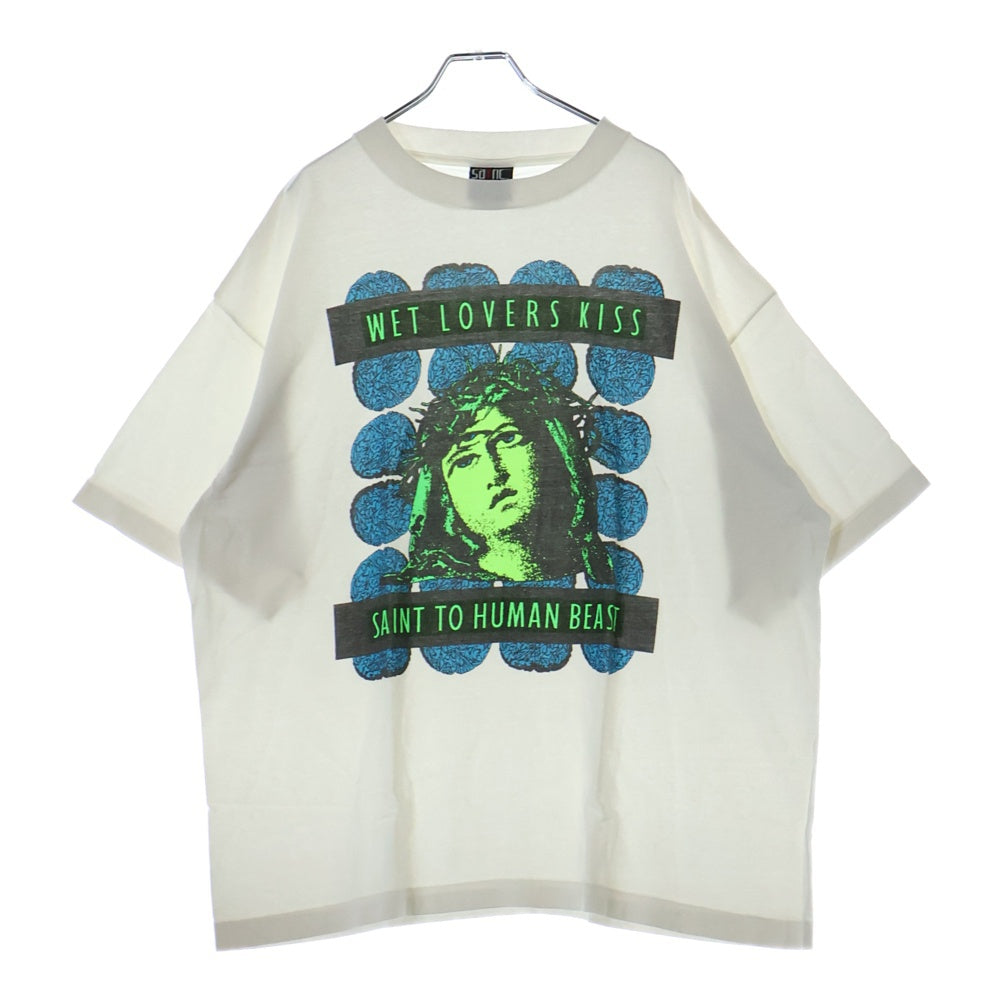 SAINT MICHAEL(セントマイケル) SS TEE KISS SM-YS1-0000-009 キス ダメージ加工 プリント半袖Tシャツ ホワイト