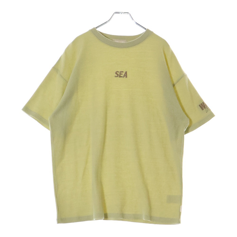 WIND AND SEA(ウィンダンシー) フロントロゴ刺繍 サーマル クルーネック 半袖Tシャツ イエロー WDS-O-ESS-24-Q4-WAF-02