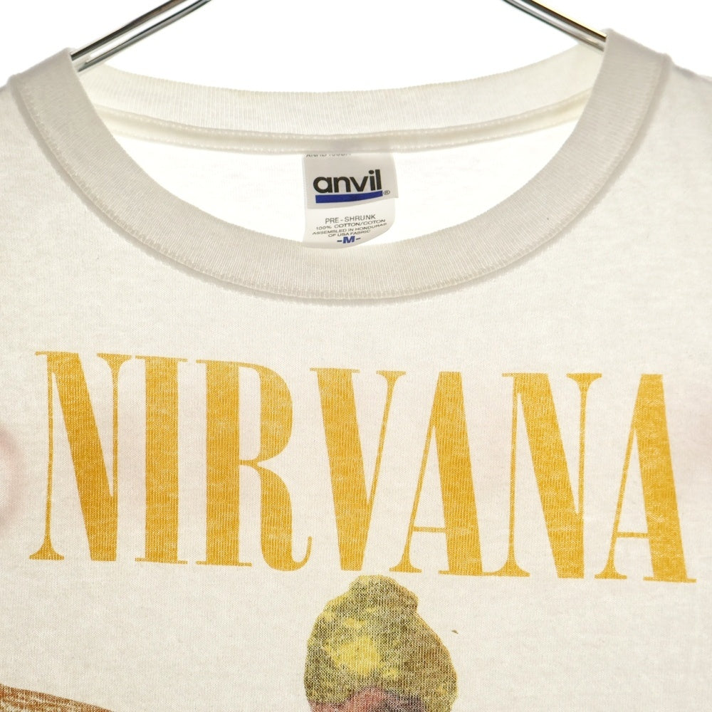 VINTAGE(ヴィンテージ) NIRVANA INUTERO ニルヴァーナ インユーテロ ANVIL 青バータグ 両面プリント クルーネック半袖Tシャツ ホワイト