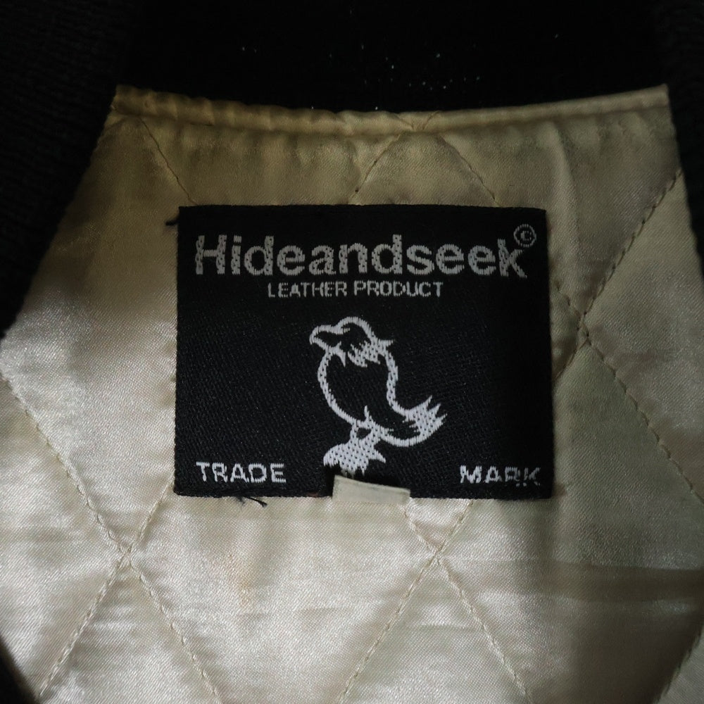 Hideandseek(ハイドアンドシーク) スタジャン ジャケット ロゴ レザー ブラック
