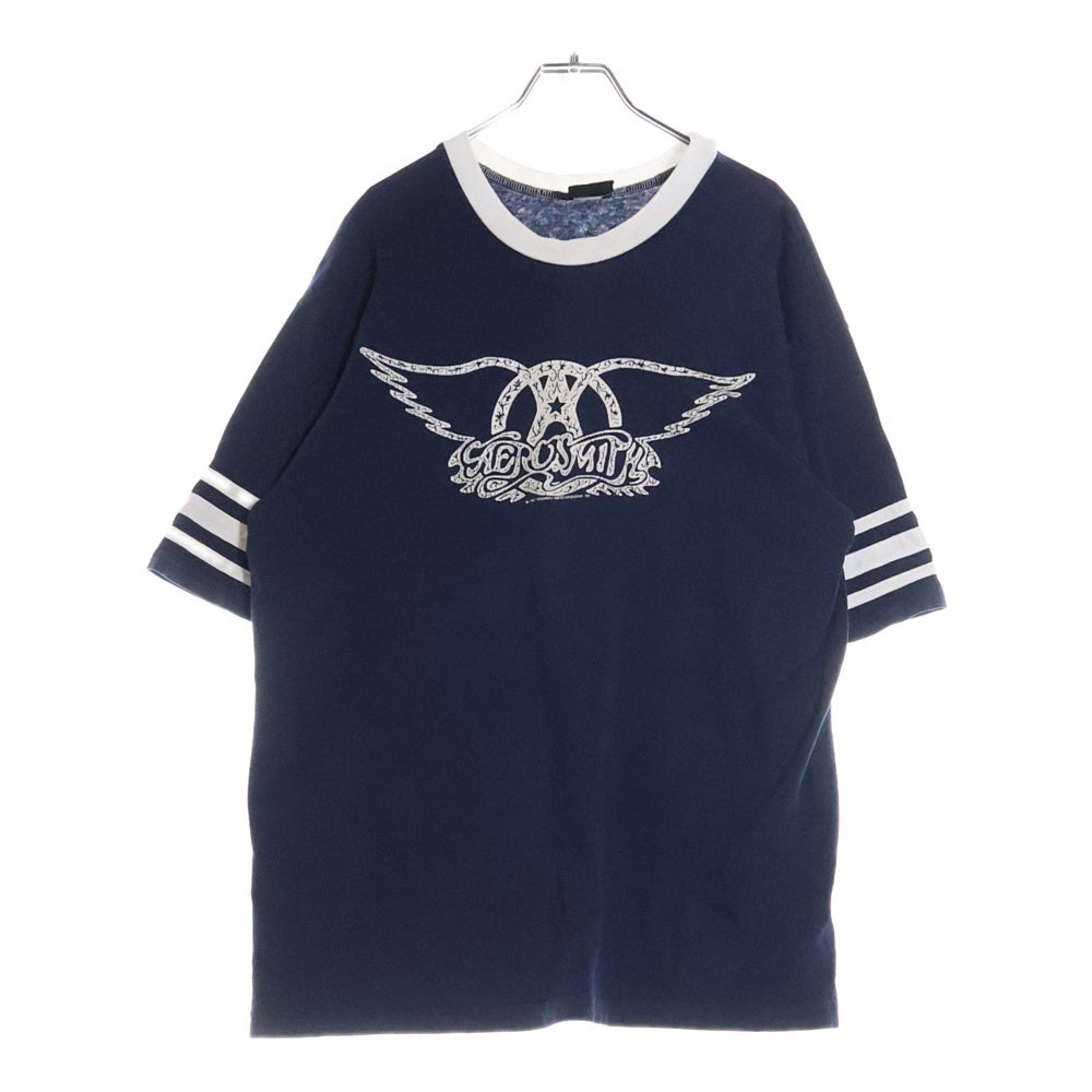 VINTAGE(ヴィンテージ) 90s Aerosmith エアロスミス フロントプリント クルーネック 半袖Tシャツ ネイビー
