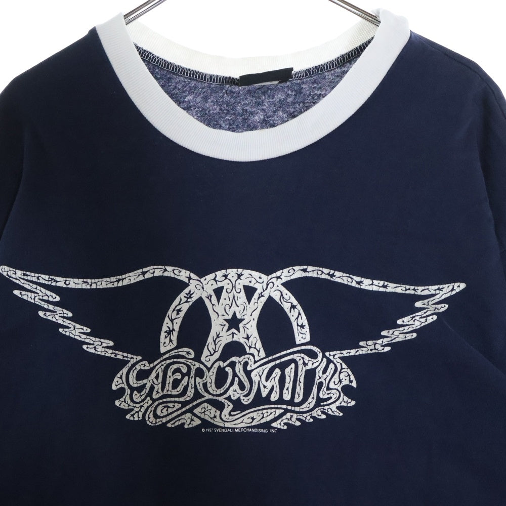 VINTAGE(ヴィンテージ) 90s Aerosmith エアロスミス フロントプリント クルーネック 半袖Tシャツ ネイビー