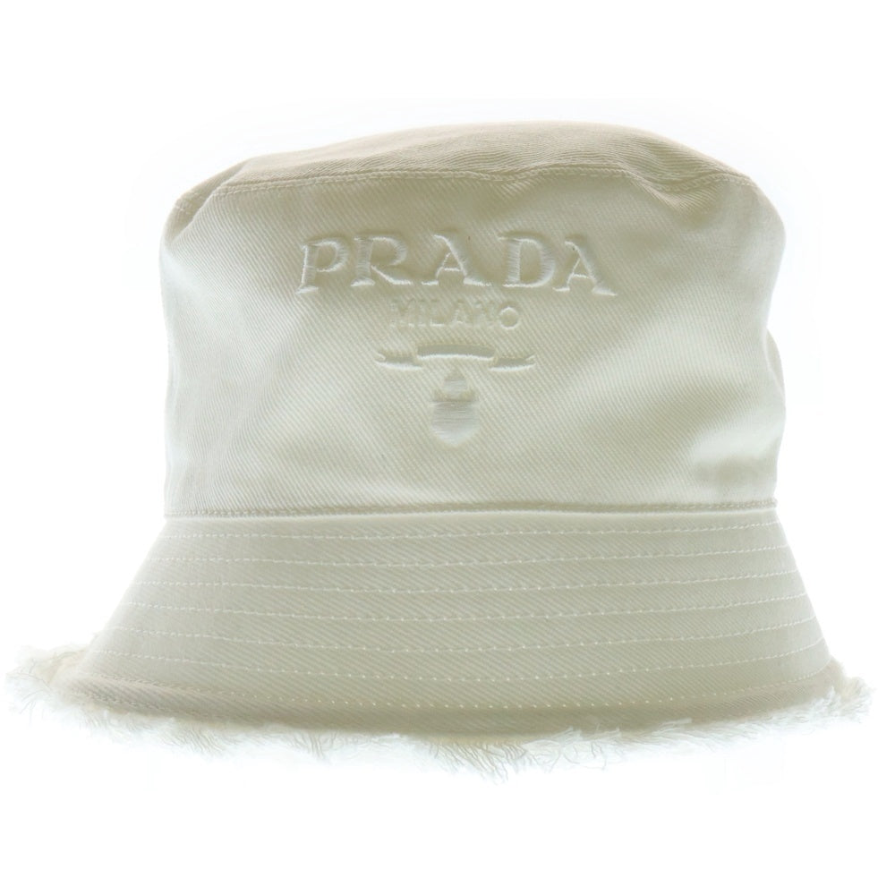 PRADA(プラダ) 23SS フリンジ ロゴ刺繍 コットン バケットハット ホワイト 1HC137 2CXJ