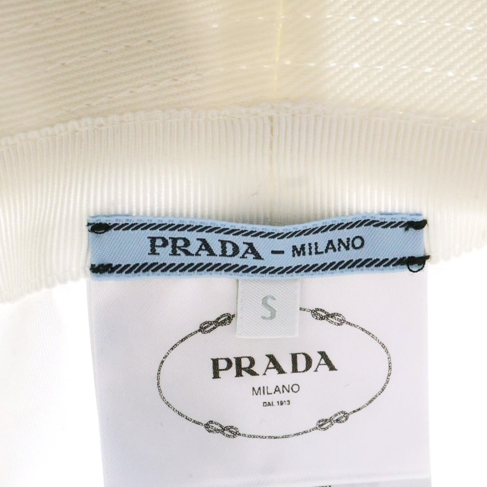 PRADA(プラダ) 23SS フリンジ ロゴ刺繍 コットン バケットハット ホワイト 1HC137 2CXJ