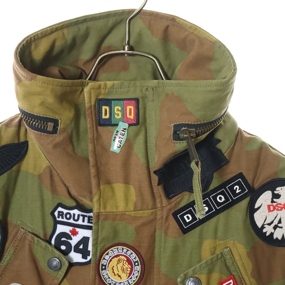 DSQUARED2(ディースクエアード) 21AW Camouflage Military Jackets カモフラージュ ミリタリージャケット カーキ/ブラウン ワッペン ピンバッチ S74AM1169 S49605