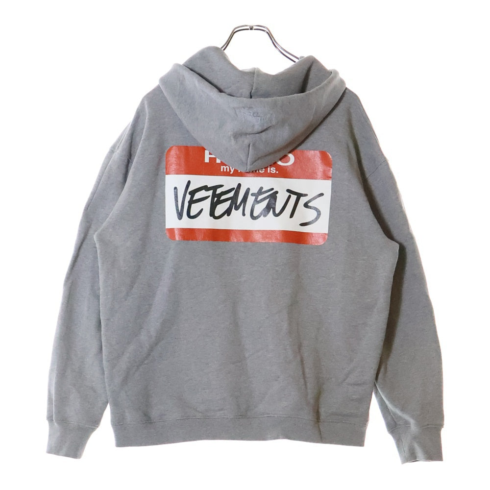 VETEMENTS(ヴェトモン) MY NAME IS VETEMENTS ZIP UP HOODIE マイネームイズヴェトモン ジップアップパーカー グレー UE52TR420G