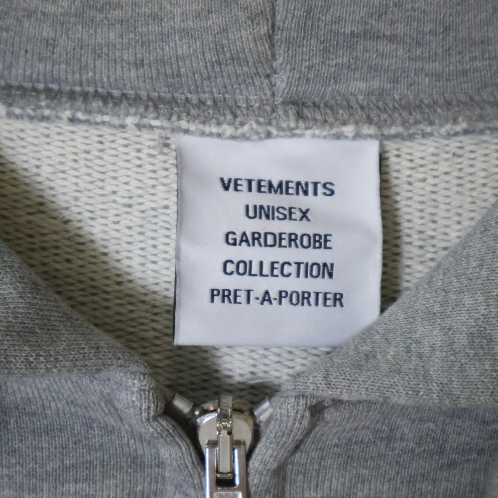 VETEMENTS(ヴェトモン) MY NAME IS VETEMENTS ZIP UP HOODIE マイネームイズヴェトモン ジップアップパーカー グレー UE52TR420G