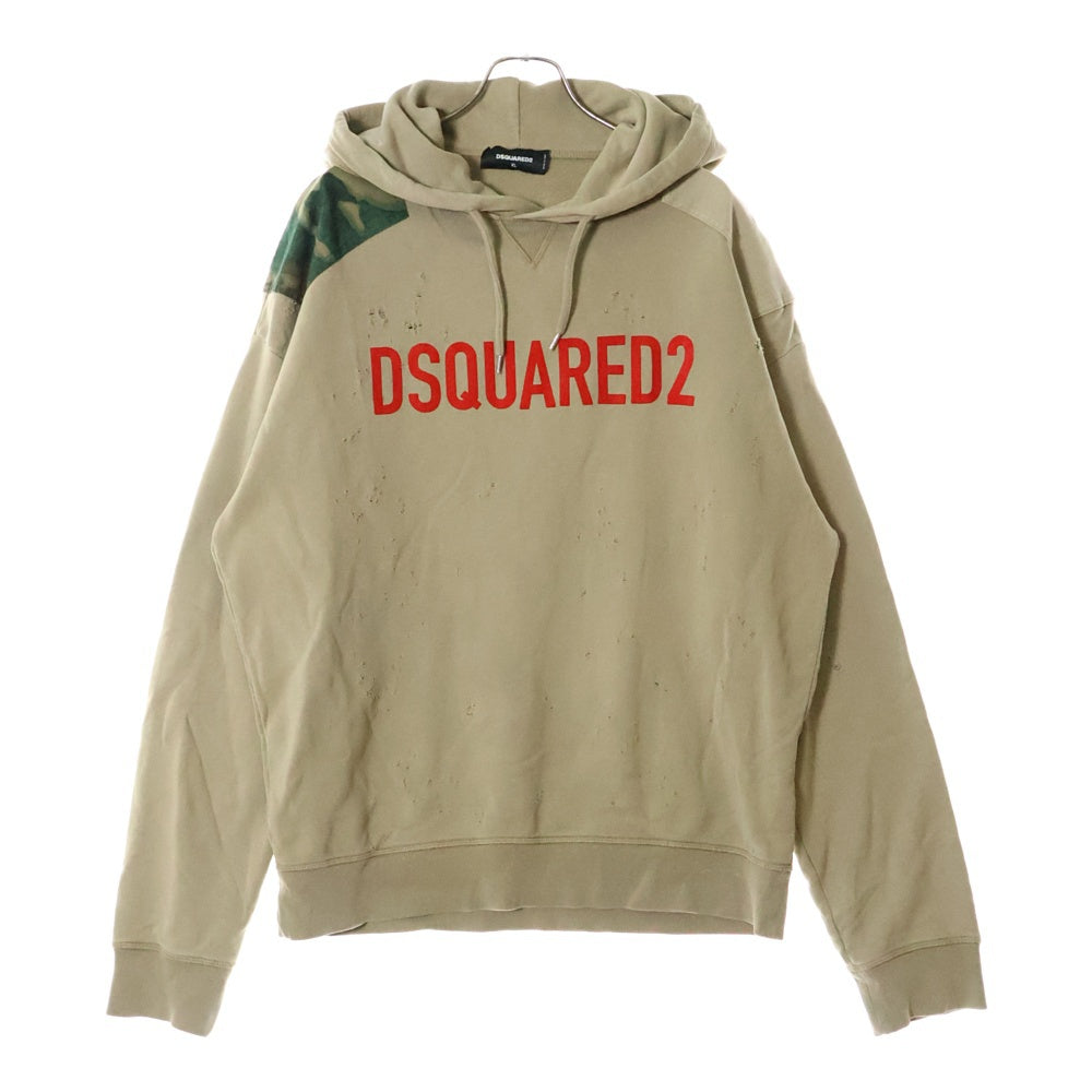 DSQUARED2(ディースクエアード) 22AW シニールロゴワッペン付き プルオーバーパーカー ベージュ S74GU0644
