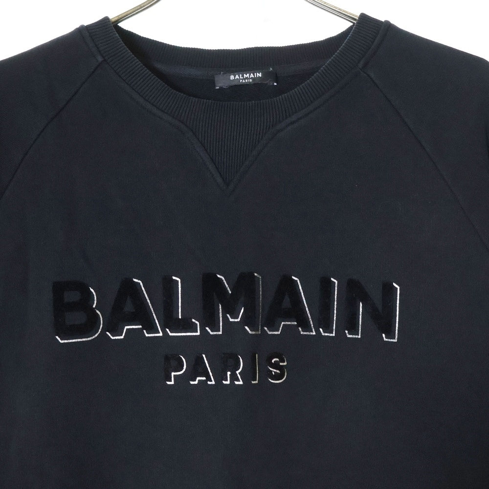 BALMAIN(バルマン) フロッキープリント クルーネックスウェット ブラック JQ0058899