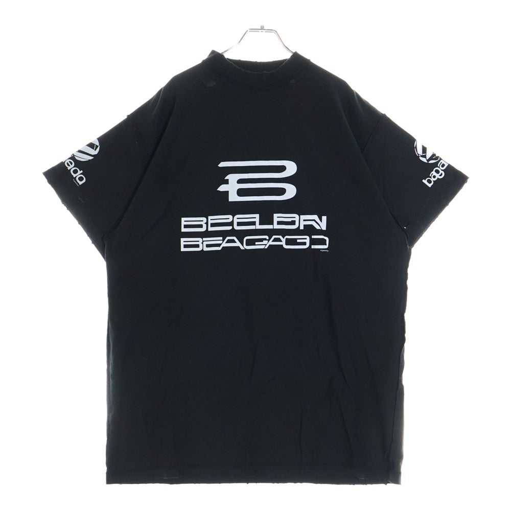 BALENCIAGA(バレンシアガ) ダメージ加工 ロゴプリント半袖Tシャツ クルーネックカットソー ブラック 787358 TQVG1
