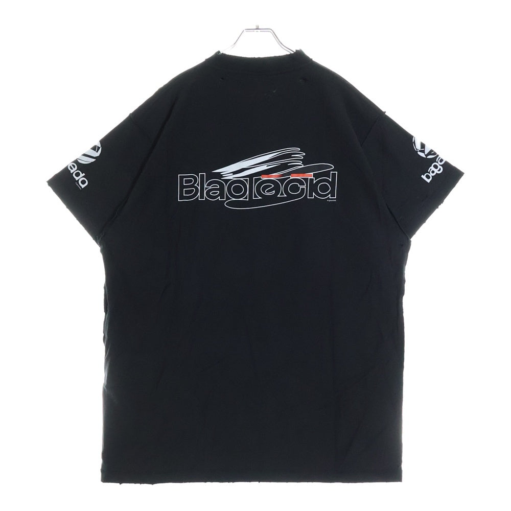 BALENCIAGA(バレンシアガ) ダメージ加工 ロゴプリント半袖Tシャツ クルーネックカットソー ブラック 787358 TQVG1
